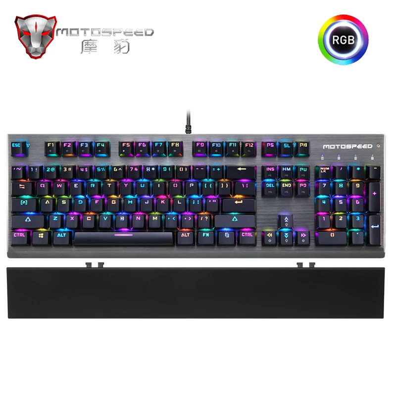 Оригинальная механическая клавиатура Motospeed CK108, 104 клавиш, черный/синий переключатель, Проводная RGB подсветка, анти-ореолы для геймера