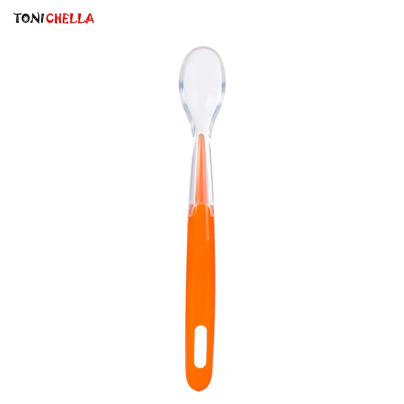Детская Ложка силиконовая молочная медицинская посуда для кормления рисовые злаки посуда для обучения младенцев Обучающие ложки T0553 - Цвет: orange