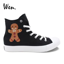 Вэнь дизайн Черная повседневная обувь для милые для мальчиков и девочек пряники печенье высокие холщовые кроссовки с вулканизированной подошвой Zapatos Zapatillas