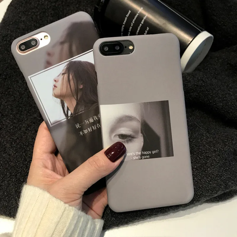 

Japan Cool Girl Patterned Simple Solid color Phone Case For coque iphone 7 plus 8 6 plus Retro art matte Case For iphone cover X