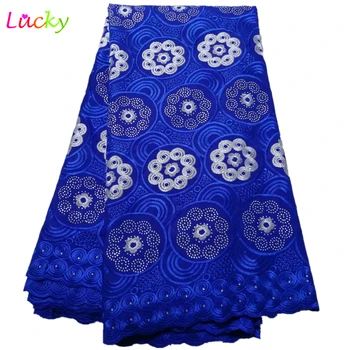 

Royal Blue Swiss voile Lace fabric high quality Cotton Lace Fabric With Stones african swiss voile lace For Wedding 5 Yards