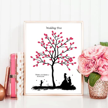 

Groom Propose Bride Under Tree,Free Custom Name Date Canvas Print Wedding Signature Guestbook,Wedding Tree For Party Decoration