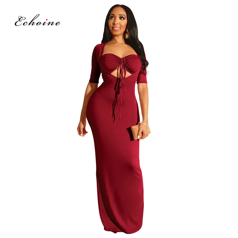 

Echoine Women Evening Party Long Dress Sexy Strapless Lace Up Half Sleeve Floor-Length Elastic Elegant Lady Clothes Mixi Vestido