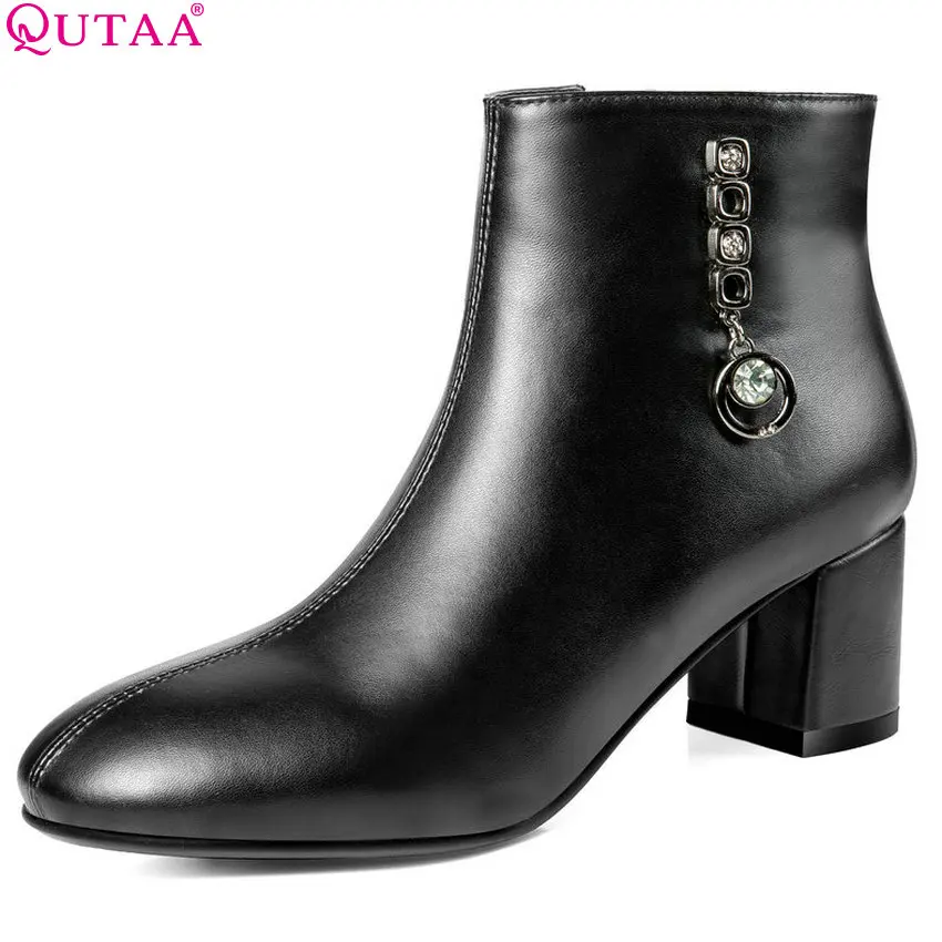 

QUTAA 2019 New Fashion Women Ankle Boots Zipper All Match Pu Leather Square High Heel Winter Boots Women Boots Size 34-43