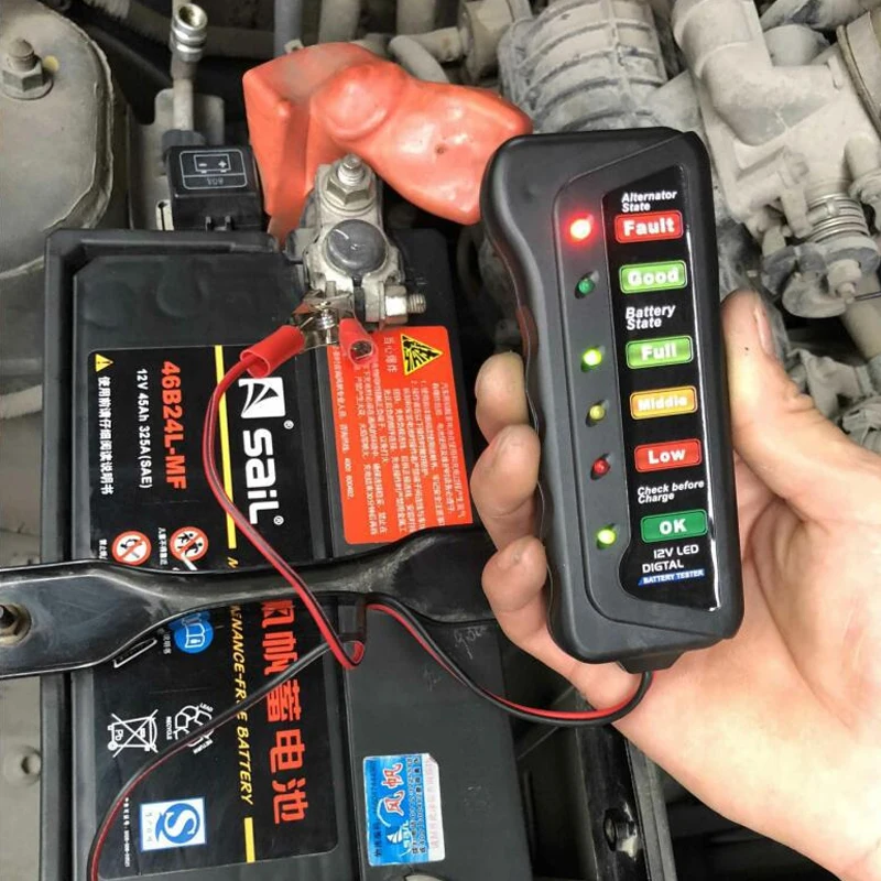12V Battery Tester Pressure Gauge 6 LED Light Display For Car Motorcycle Trucks
