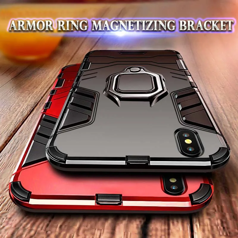 Shockproof Case For iPhone XS Max X XR 8 Plus 7 6s 6 5 5s SE Cover Case 3D Iron Man Finger Ring Armor Holder Phone Back Coque