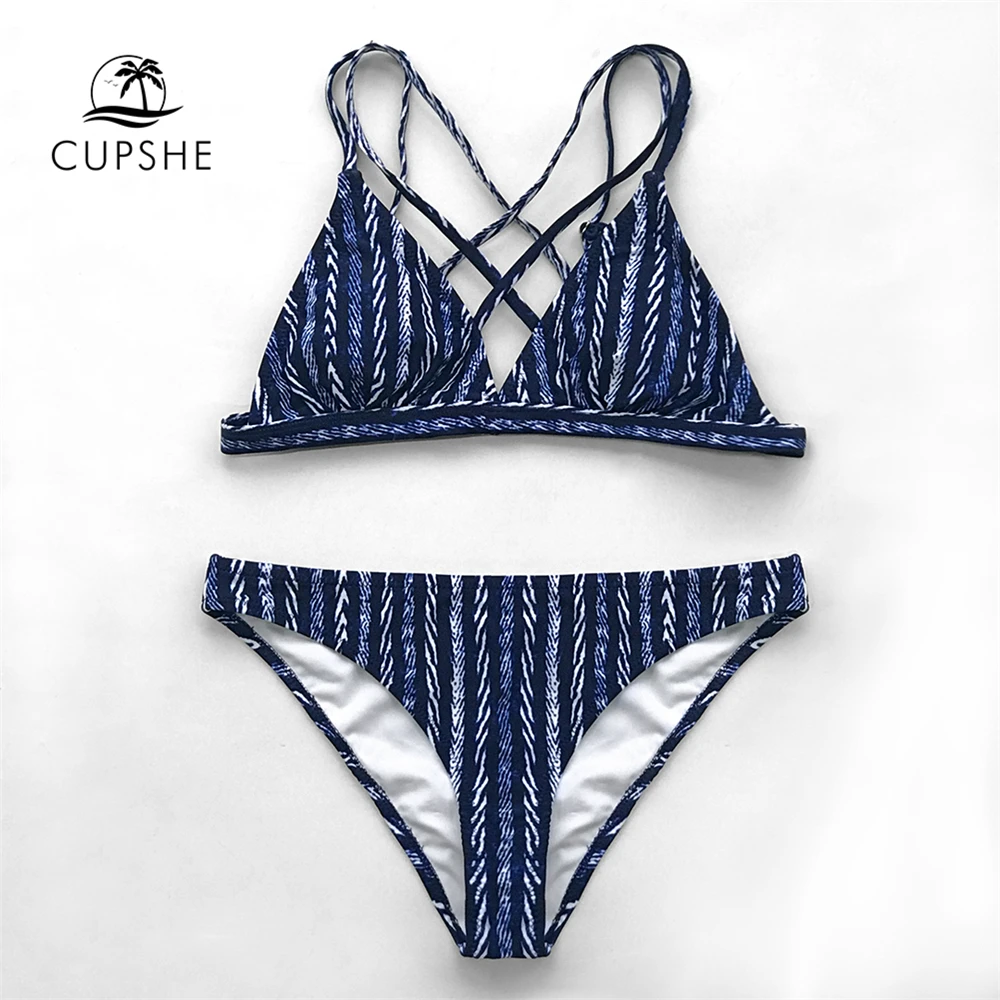 Женский купальник бикини CUPSHE с бретельками Цвета: темно синий и белый