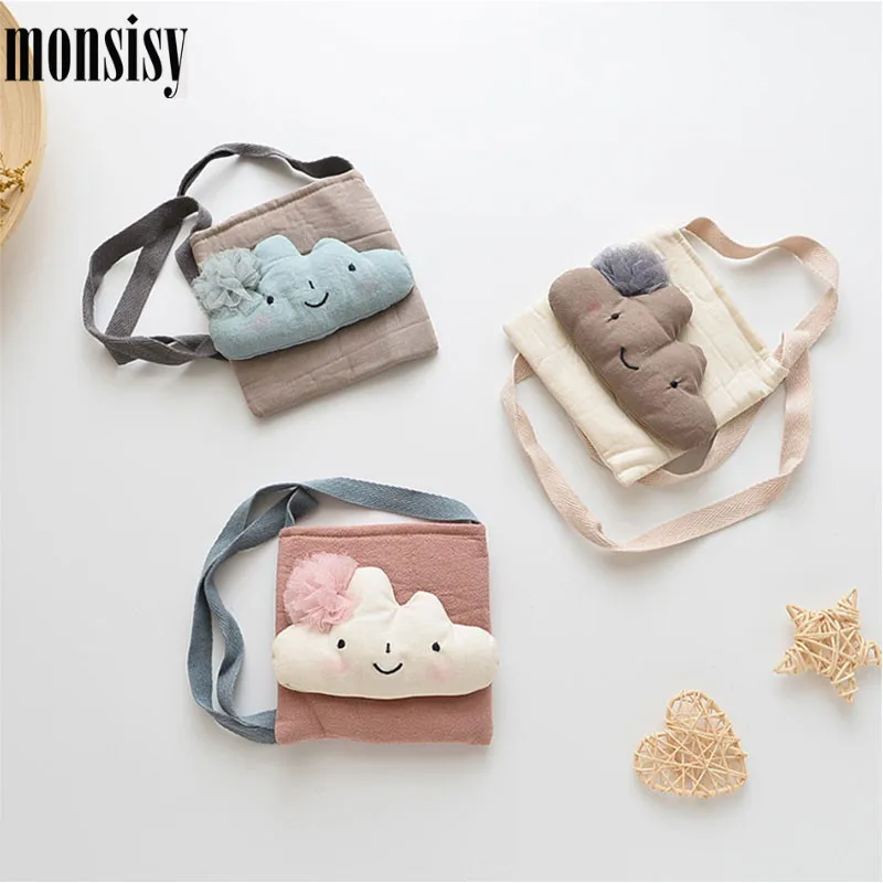 Monsisy Children Coin Purse Handbags Wallet Cotton Crossbody Bags Cartoon Kawaii Cloud Shoulder Bags Fashion Handbags Bolsa