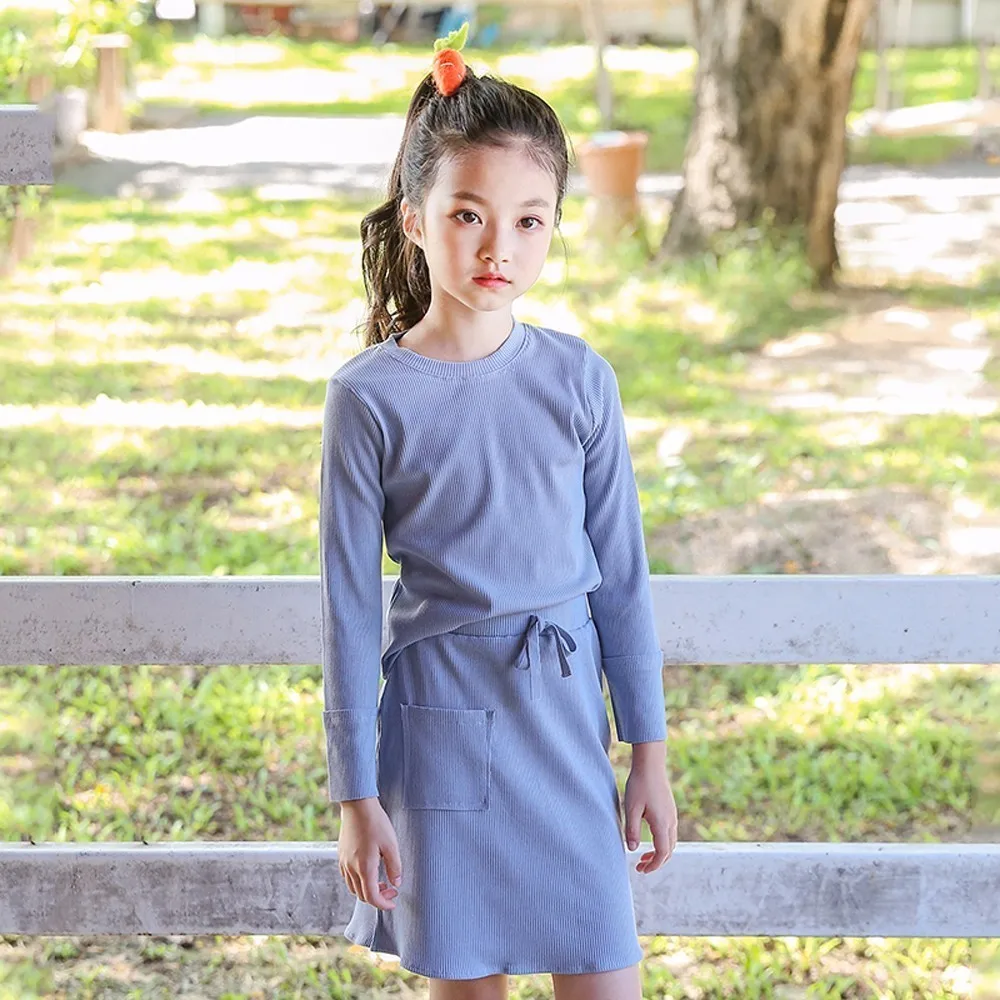 

2018 spring autumn clothes for girls long sleeve t shirts tops and knee length skirts girls clothing set 4-12y knit kids sets