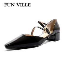 FUN VILLE/весенне-летняя обувь в британском стиле, женские туфли-лодочки, повседневная обувь из натуральной кожи на низком каблуке, пикантная Женская рабочая обувь с квадратным носком