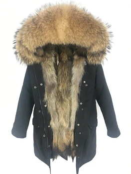 

2019 Winter Jacket Women Real Fur Coat Long Parka Waterproof Coat Natural Raccoon Fur Collar Fox Fur Liner Streetwear Outerwear