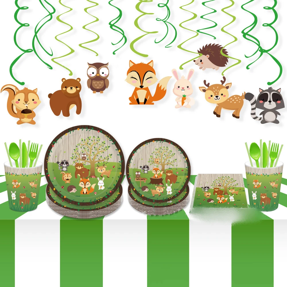 

Omilut Woodland Animals Party Decor Supplies Woodland Animals Cake Topper Safari Jungle Animals Disposable Tableware Set Supplie