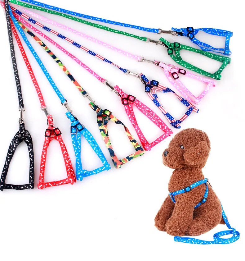 

Adjustable Nylon dog leash and harness set for small dogs colorful printed dog chest straps traction rope for pets leash belt
