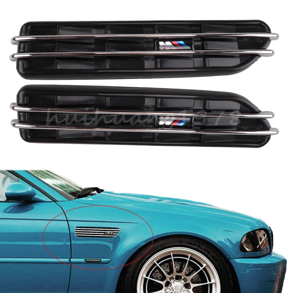 2x Black Decorative Front Fender Side Vent Grill Self Adhesive Air Flow Exterior For BMW M