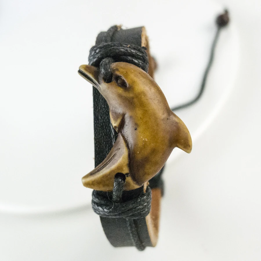 

Dolphin Men's leather Bracelet limitation Yak Bone Material Bone Art Vintage Bracelets For Man #GZ514