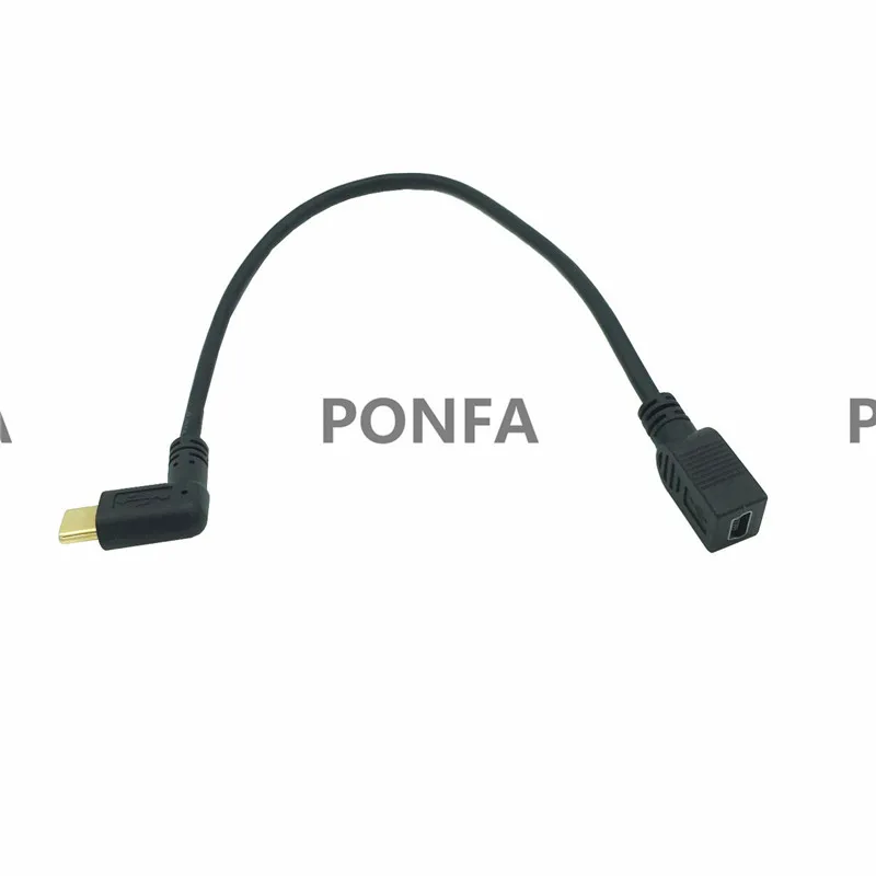 Вверх и вниз, левый и правый угол 90 градусов USB-C зарядный кабель USB 3,1 Тип C штекер к Мини USB Женский Кабель шнур 0,25 м