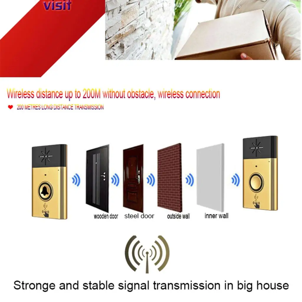 200M Range Wireless Doorbell Golden Door Chime Song with Sound Voice Intercom 200M Range Wireless Doorbell Golden Door Chime Song with Sound Voice Intercom