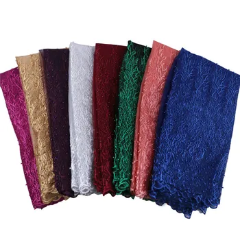 

High Quality 2019 African French Net Lace Fabric Embroidered Nigerian Lace Fabric 5Yards Guipure Cord Lace With Beads