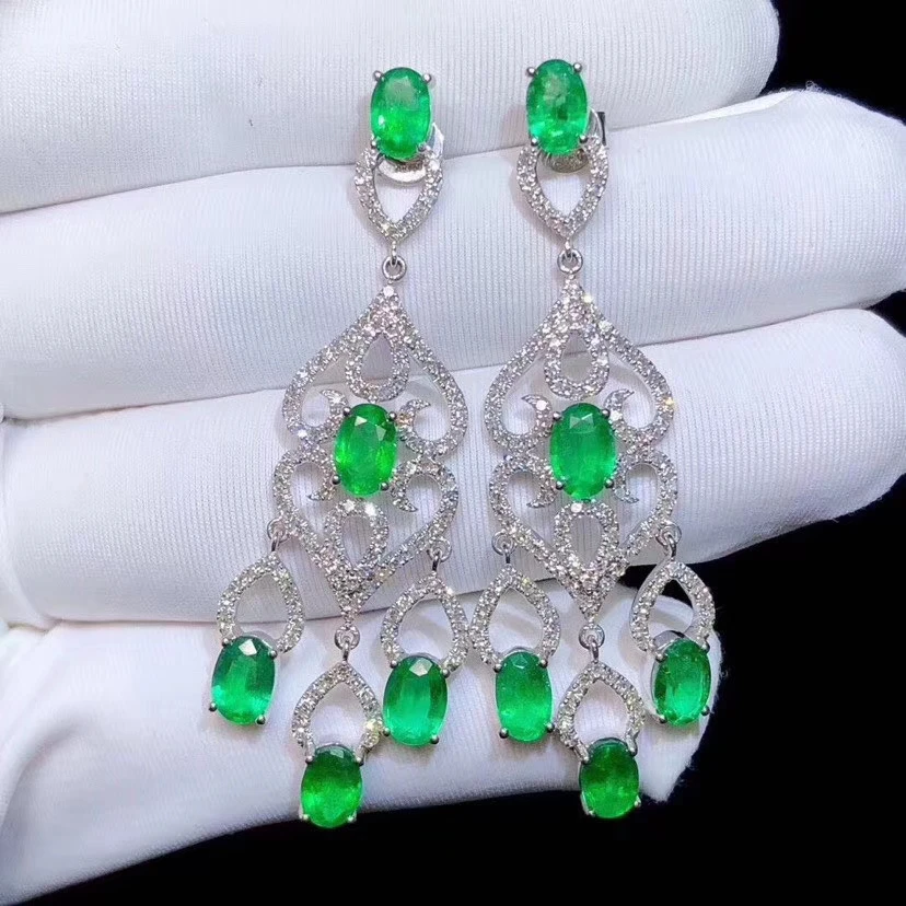 

green emerald gemstone stud earrings for women with silver jewelry 2