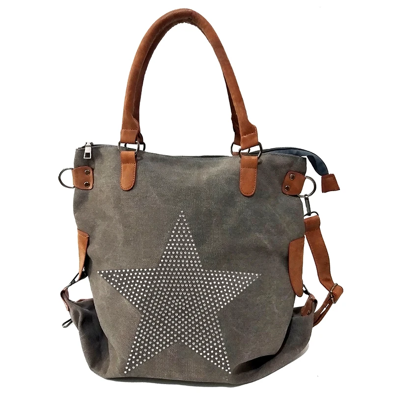 Meloke 2018 high quality diamond star canvas shoulder bags fashion leather handel multifunctional bags large size bags Meloke 2018 high quality diamond star canvas shoulder bags fashion leather handel multifunctional bags large size bags
