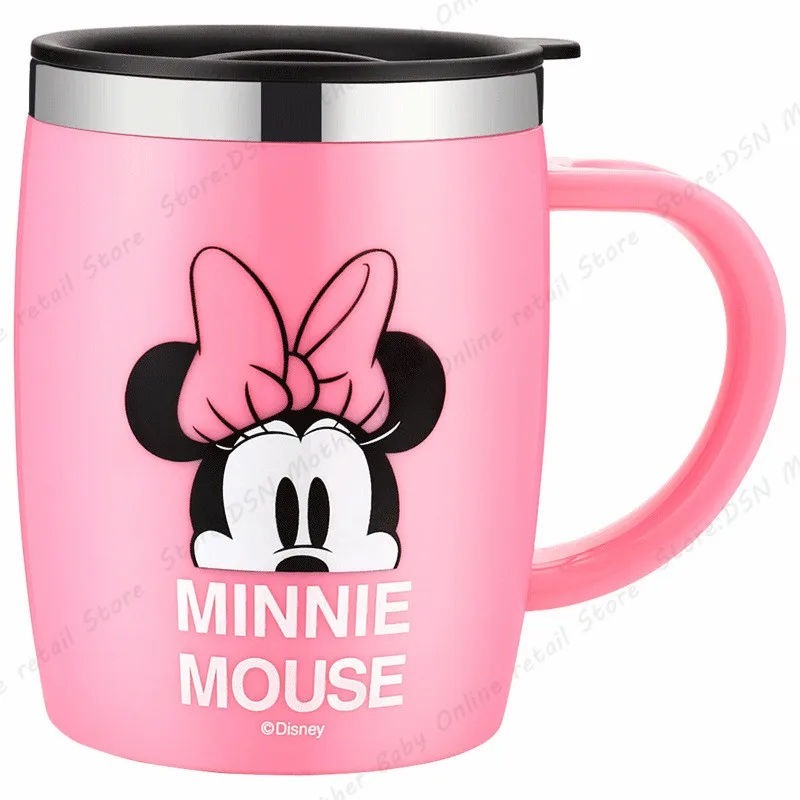 

Two Pieces Genuine 420ML Disney Mickey Minnie Cartoon Cups Dual-use Office Mugs Women Portable Pupils Stainless Steel Drinkware