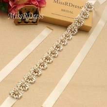 MissRDress ручной работы жемчуг свадебный пояс Лента Свадебная со стразами золотые стразы свадебный пояс для свадебного платья JK900