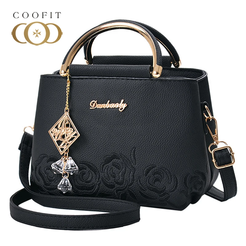 

Coofit женская сумка маленькая модная роза цветок Вышивка Топ Ручка Сумки Женская Повседневная сумка через плечо универсальные сумки через плечо