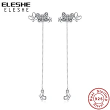 ELESHE новые модные 925 пробы серебряные декоративные серьги-гвоздики с бабочками, стразы CZ длинные серьги для женщин ювелирные изделия