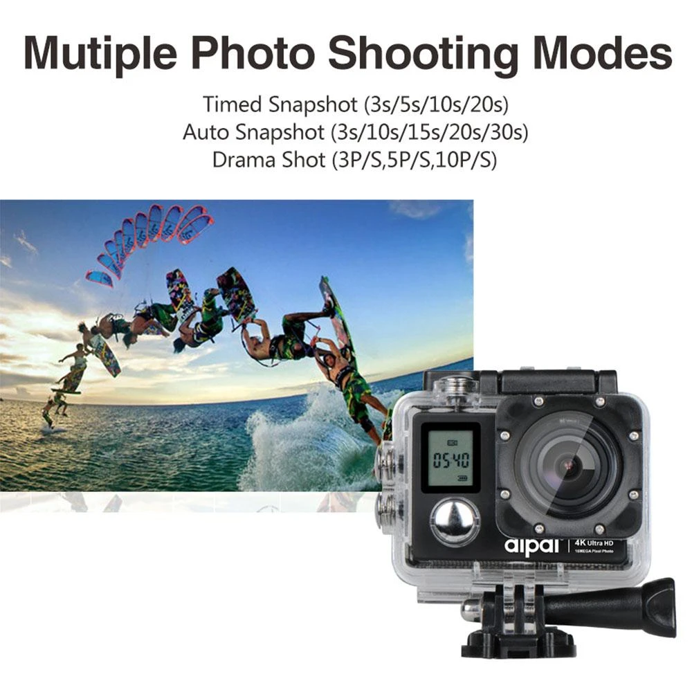 

Aipal Action Camera Full HD 4K 1080P/60FPS WiFi 2.0 LCD Double Screen 16MP 170 Degree Wide Angle Waterproof Sports DV Video Cam