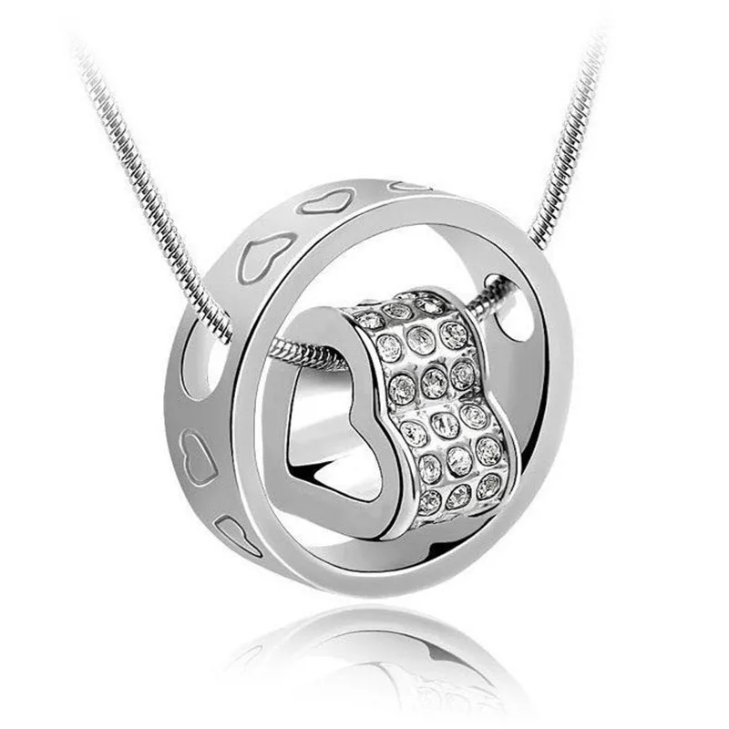 

100% 925 Sterling Silver Fashion Heart and Circle Pendant Necklace Fine Jewelry Top Quality Gift FREE SHIPPING