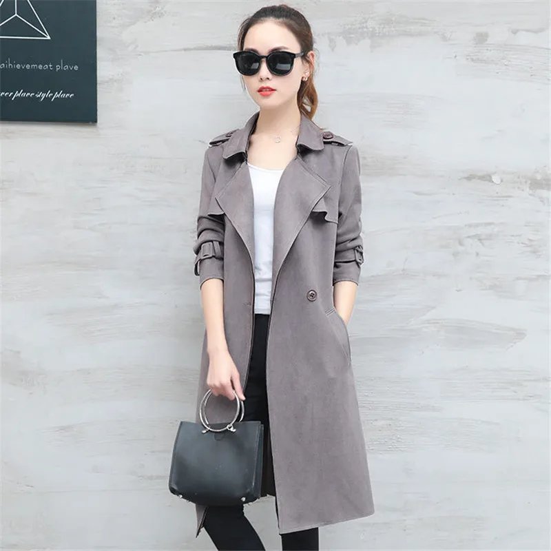 Femelle Beige jiaotangse Pardessus vent Manteau Printemps Femmes De Vogue Double Coupe Bureau Dame Boutonnage Daim Automne Tranchée rouge Casaco vert W40 Longue gris 0XUwqa