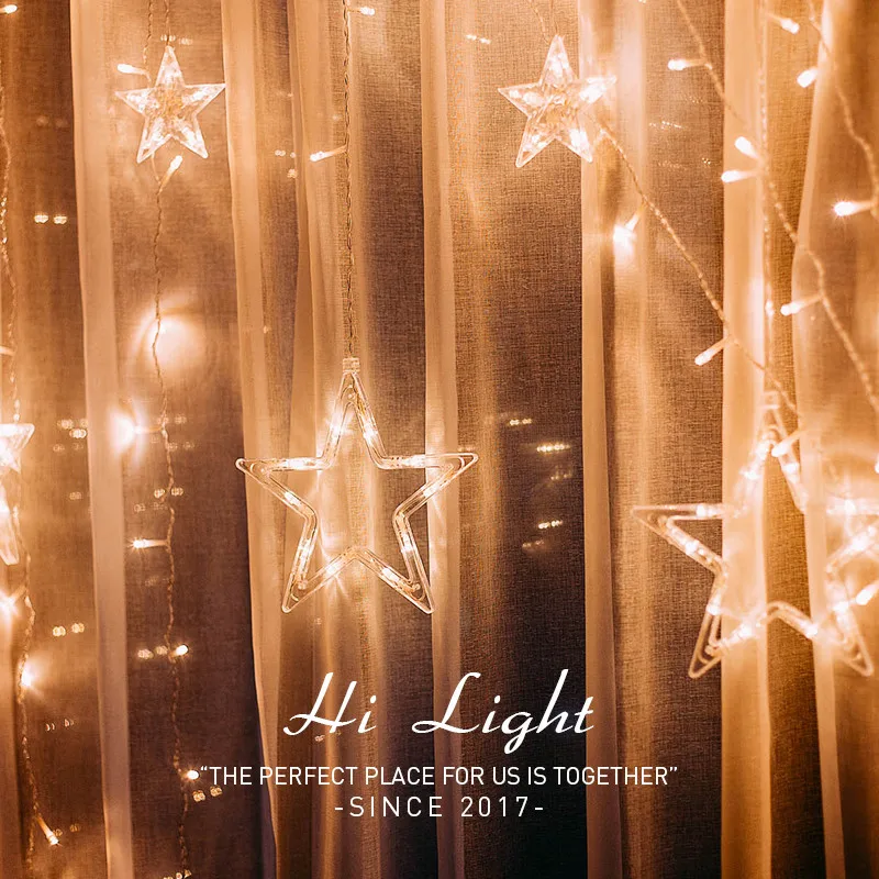 2.5M Romantic Fairy Star Led Curtain String Light EU 220V US 110V Tail Plug Xmas Garland Lights For Wedding Holiday Decor 2.5M Romantic Fairy Star Led Curtain String Light EU 220V US 110V Tail Plug Xmas Garland Lights For Wedding Holiday Decor