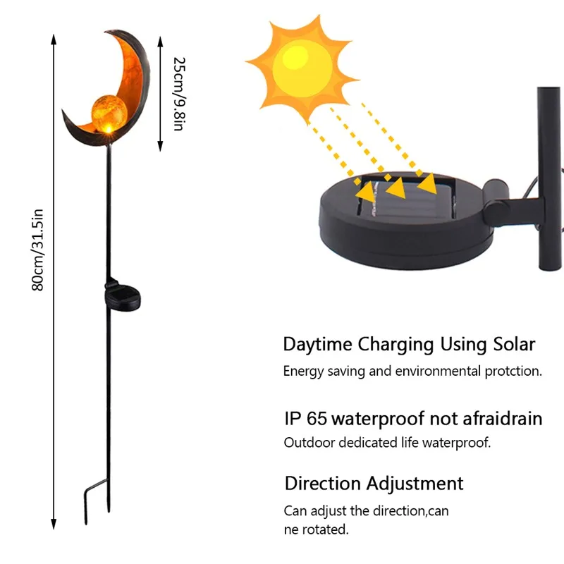 Солнечный светильник, садовый светильник s Meniscus Moon стеклянный металлический светильник s водонепроницаемый теплый белый светодиодный светильник на солнечной батарее