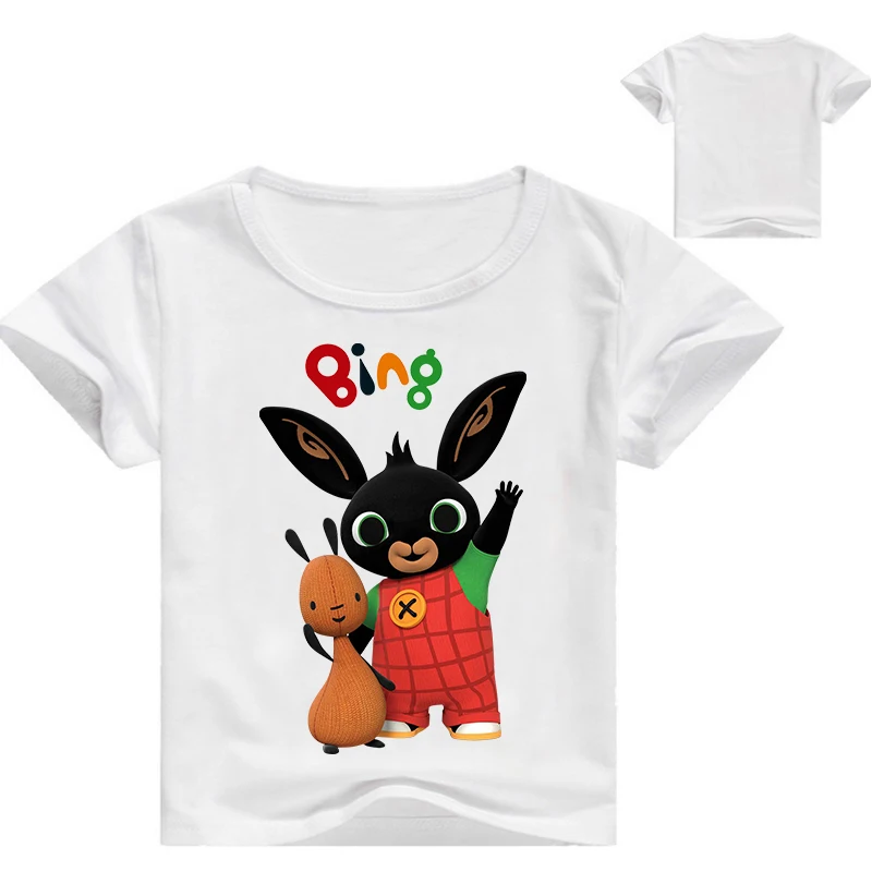 Летняя футболка для мальчиков детские хлопковые футболки с короткими рукавами и рисунком кролика из мультфильма «Bing» детские топы с кроликом для девочек футболки tr