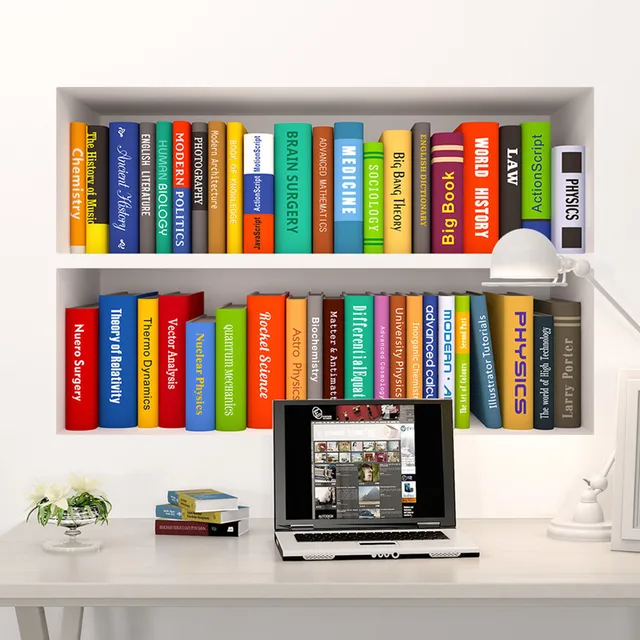 3D Creative Fake Bookcase Home Decor Vinyl Wall Stickers DIY Book ... 3D Creative Fake Bookcase Home Decor Vinyl Wall Stickers DIY Book ...