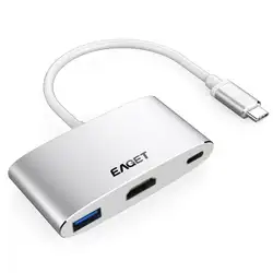 EAGET CH13 usb type C Узловая Док-Станция HDMI + USB3.0 + PD Тип C HD видео адаптер сплиттер для компьютера для видео высокой четкости