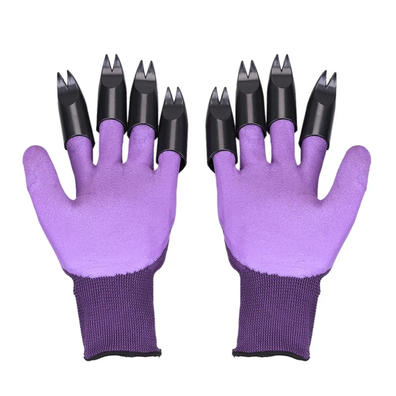 1 пара садовых перчаток 4 ABS пластиковые садовые Genie резиновые перчатки с когтями быстро легко копать и сажать для копания посадки - Цвет: Purple Fork Claws