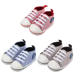Новорожденных Для маленьких мальчиков обувь для девочек Повседневное в полоску Мягкие малышей первых шагов Обувь малышей для девочек и