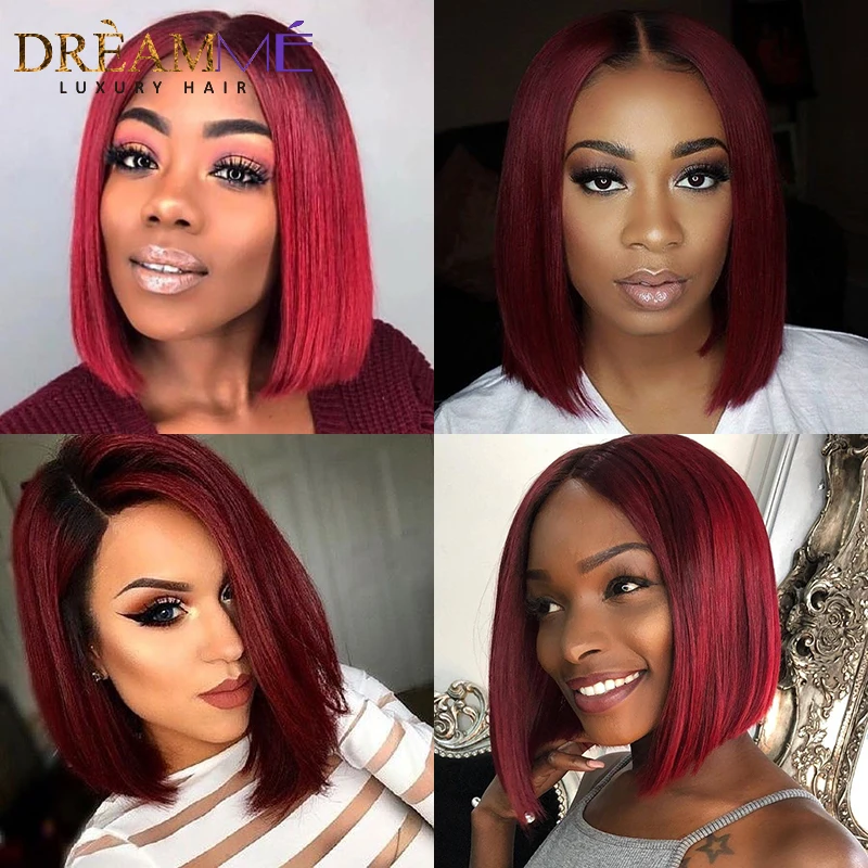 

150% Ombre Color T1B/Burgundy 13*6 Lace Front Human Hair Wigs With Baby Hair Straight Brazilian Remy Hair Wigs Pre-Plucked