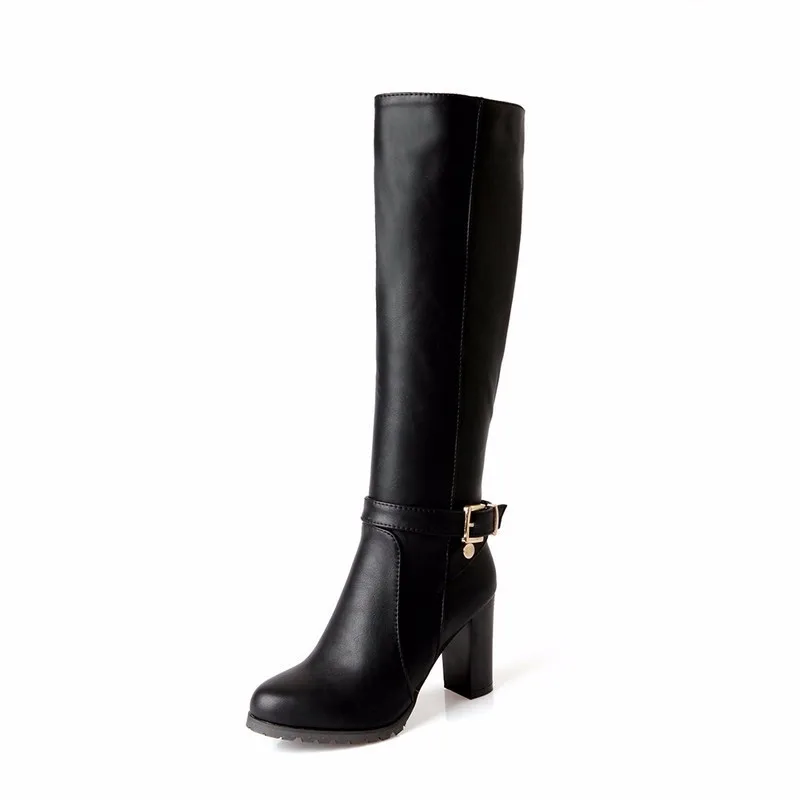 QUTAA/ г.; осенне-зимние женские ботинки; сапоги до колена на платформе с квадратным каблуком; Женская обувь в байкерском стиле; размеры 34-43