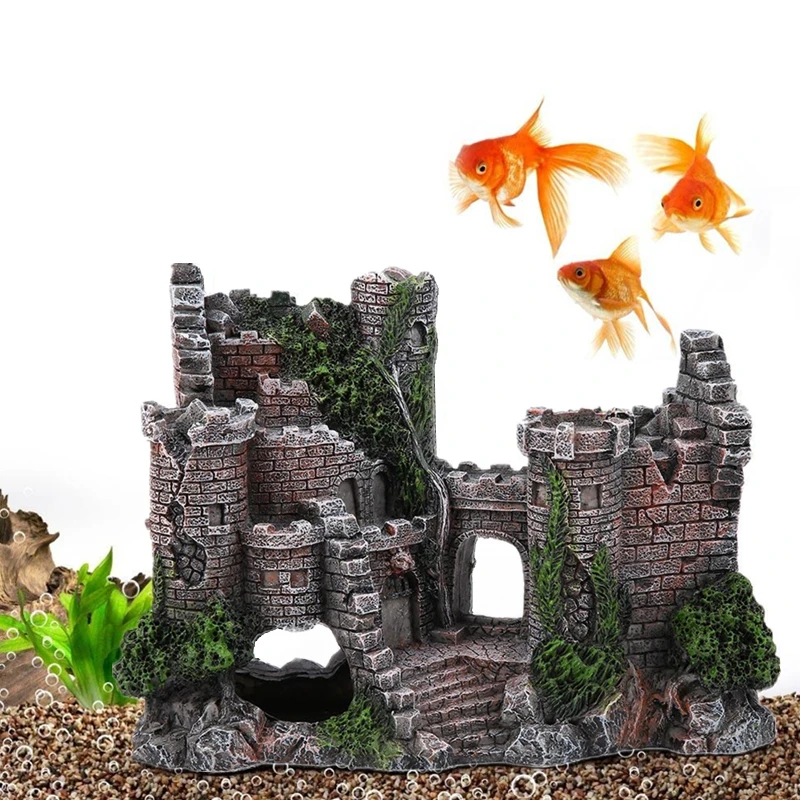 

New Resin Artificial Ancient Castle Aquarium Decoration European Style Building Rock Cave Fish Tank Landscaping Ornament