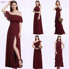 Ever Pretty, женские элегантные сексуальные длинные бордовые платья для подружки невесты, шифон, v-образный вырез, открытая спина, официальное свадебное платье для подружки невесты