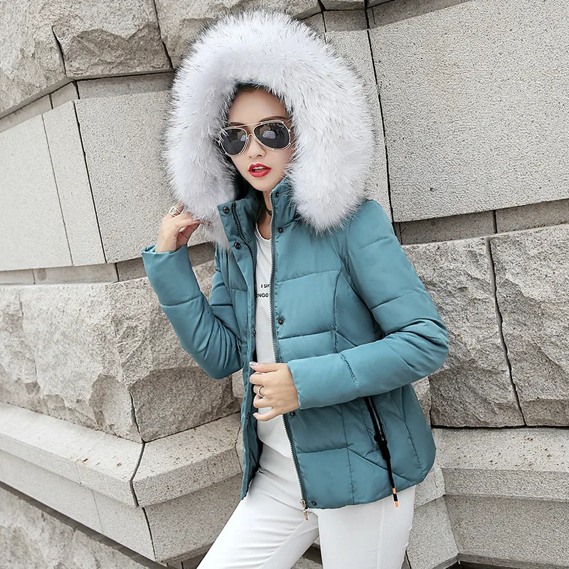

Plus Size 3XL 2XXL Female Coat Autumn With Fur Collar Hooded Cotton Padded Winter Jacket Women Short Outwear Basic Jacket