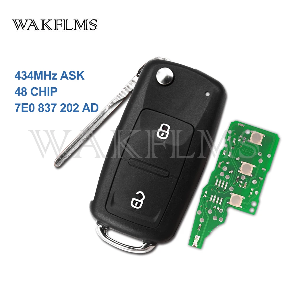 7E0837202AD 2 buttons flip remote car key 434MHz for VOLKSWAGEN VW Amarok Transporter 2011-2016 with 48 chip 7E0 837 202 AD