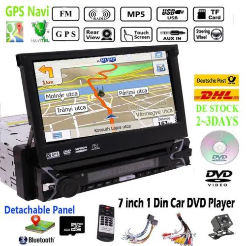 

Car GPS Player With Bluetooth USB SD Port Remote Control SWC Support Detachable Front Panel GPS Navigation Color Button 1 din