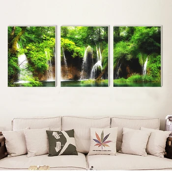 

Natural scenery waterfall realist beautiful canvas painting home deco art prints 3 psc wall pictures for living room hotel cafe