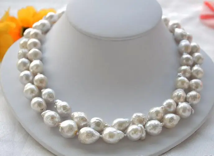 

3906 2strands white almost round Edison PEARL NECKLACE MABE