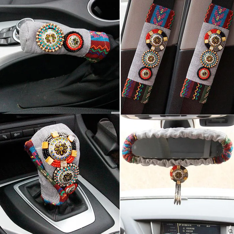 5pcs-set-Retro-Beaded-Car-Covers-Car-Interior-Accessories-Handbrake-Gear-Shift-Covers-Flax-Fabric-Car (3)