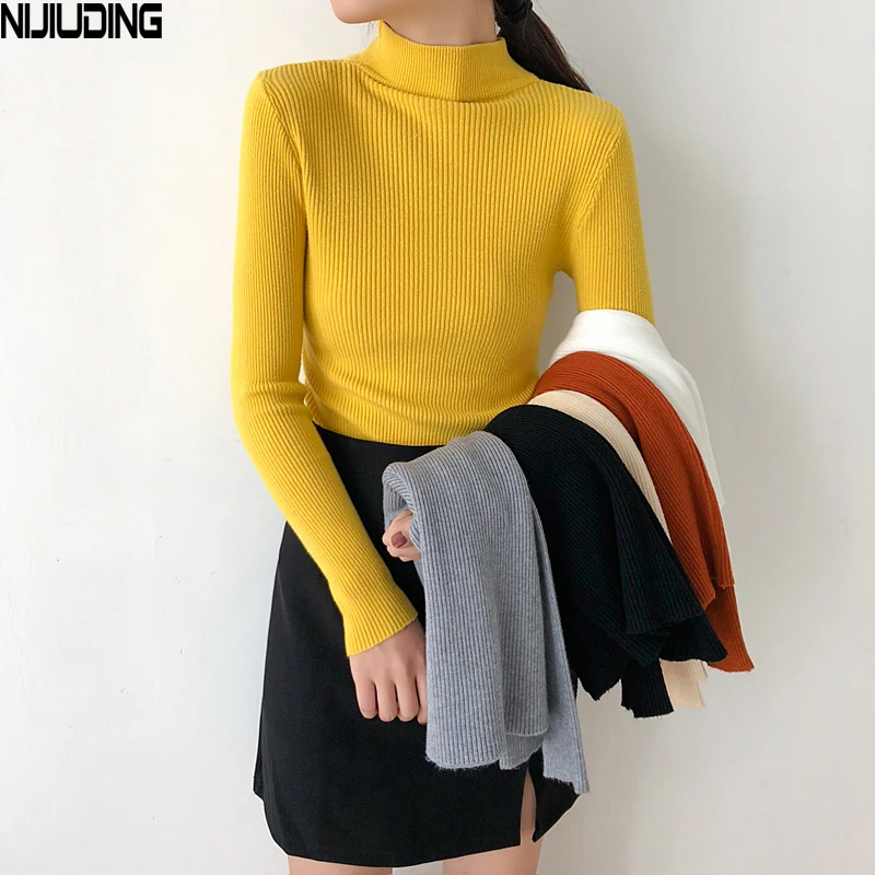 2018 Autumn Women Tops Ladies Long Sleeve Turtleneck Slim Pullover Knitted Thin Sweaters Top Femme Korean Solid Knitting Shirts