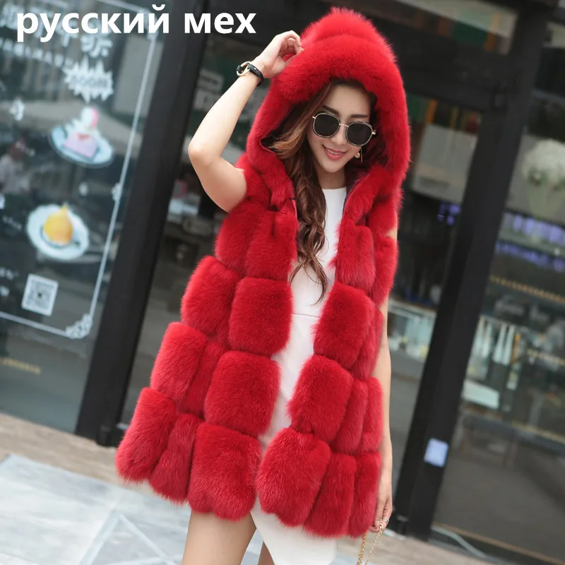 Russe Femmes Manteaux Veste De Ardoisé Réel Les Manteau Naturel rouge camel marron Renard Fourrure Gilet Pour natural Chaud Color Taille gris pourpre Longue D'hiver vert 8qaw87v
